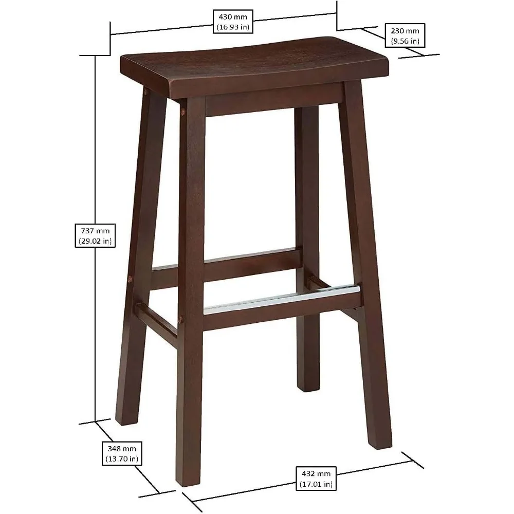 Solid Wood Kitchen Bar Stools Set of 2 with Footrest, Easy Assembly, Walnut Finish - Comfortable Counter Height Seating