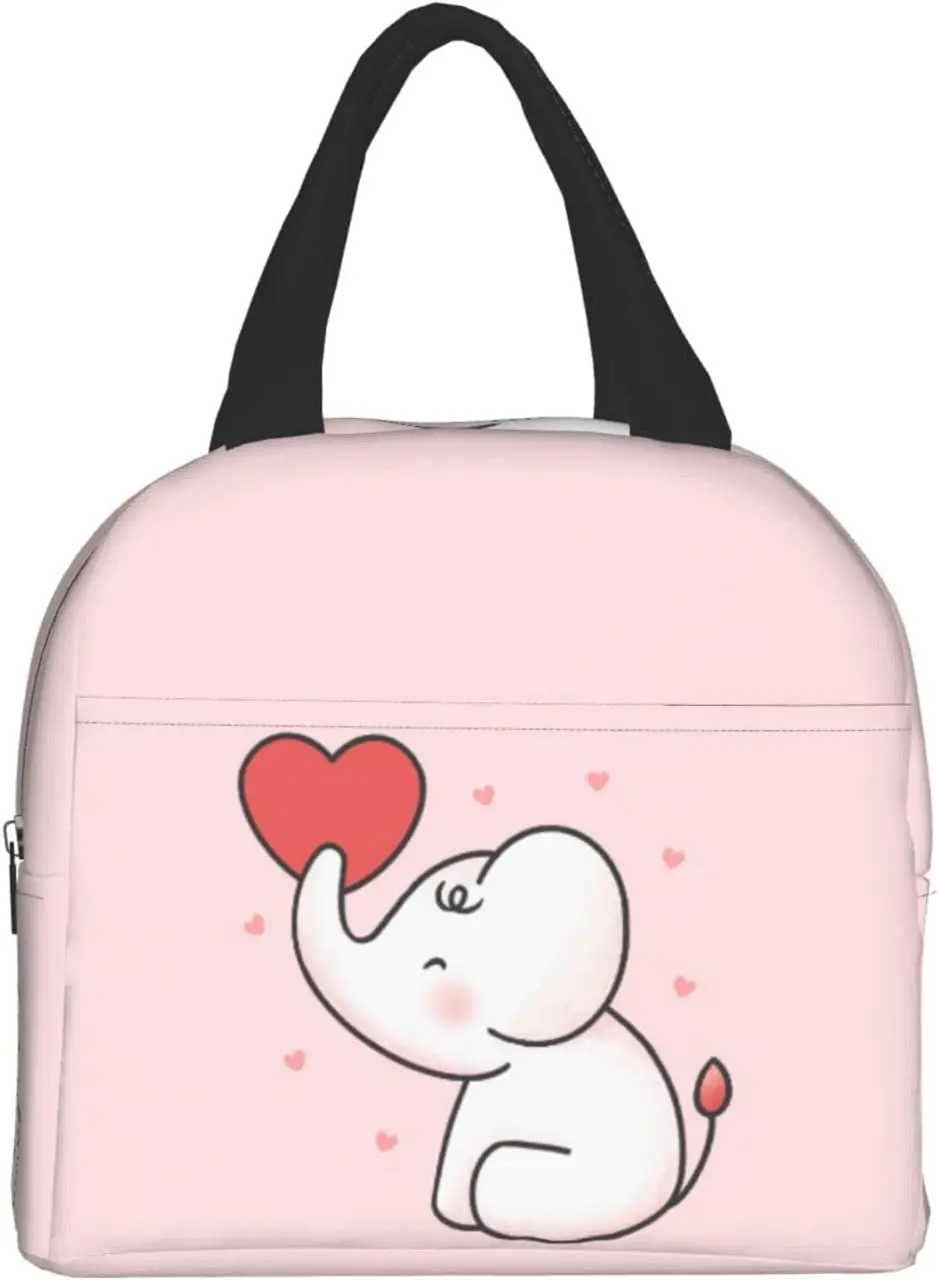 

Cute Elephant With Heart Animal Insulated Lunch Box Reusable Lunch Bags Meal Portable Container Tote For Men Women