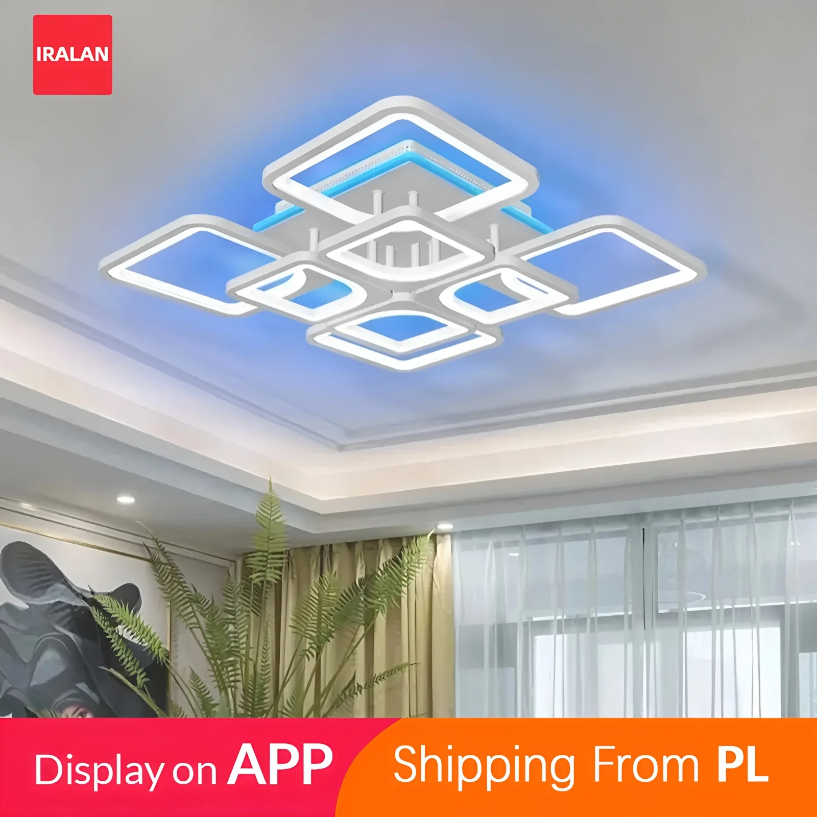 Plafoniere a lampadario quadrato Plafoniera a LED con telecomando dimmerabile intelligente adatta per la lampada del soggiorno della hall dell'hotel