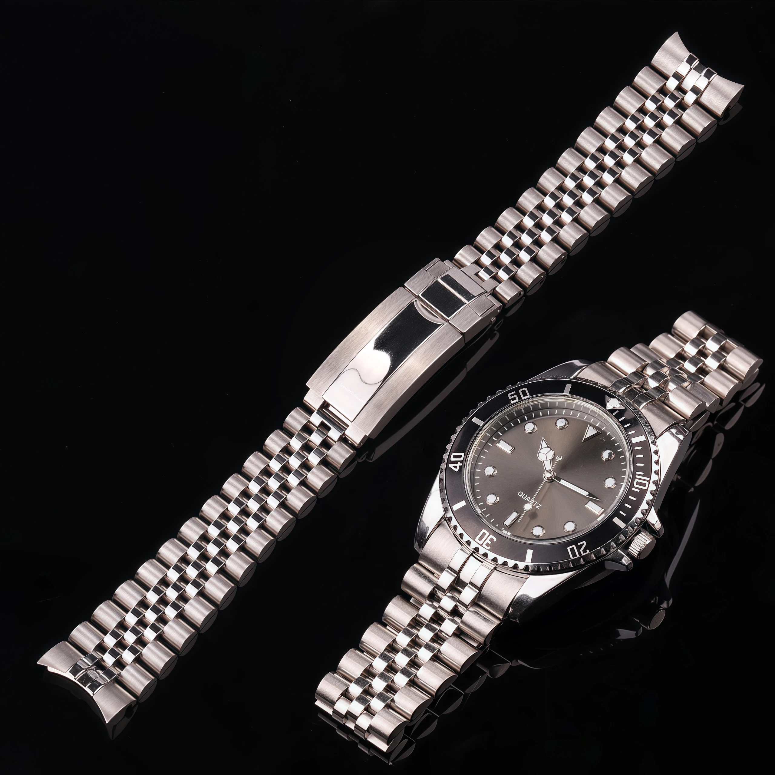 

20mm 904l Stainless Steel Bracelet Watch Band Curved End Solid Starp Glide Lock Clasp For Nh34 Nh35 Case Watchband