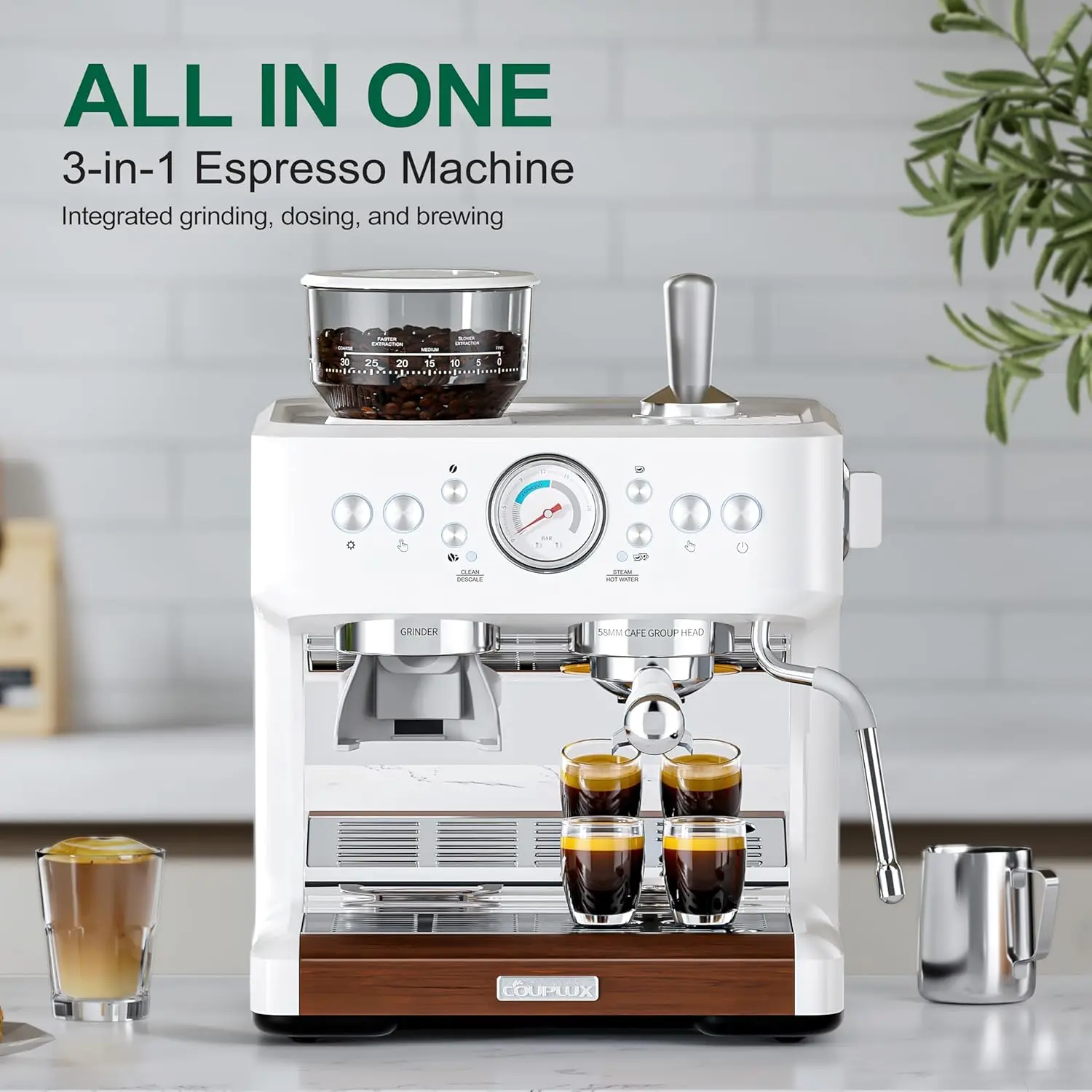 Espresso Machine with Grinder, Professional Coffee and Espresso Maker Combo, Dual Boiler 20 Bar Expresso Coffee Machines