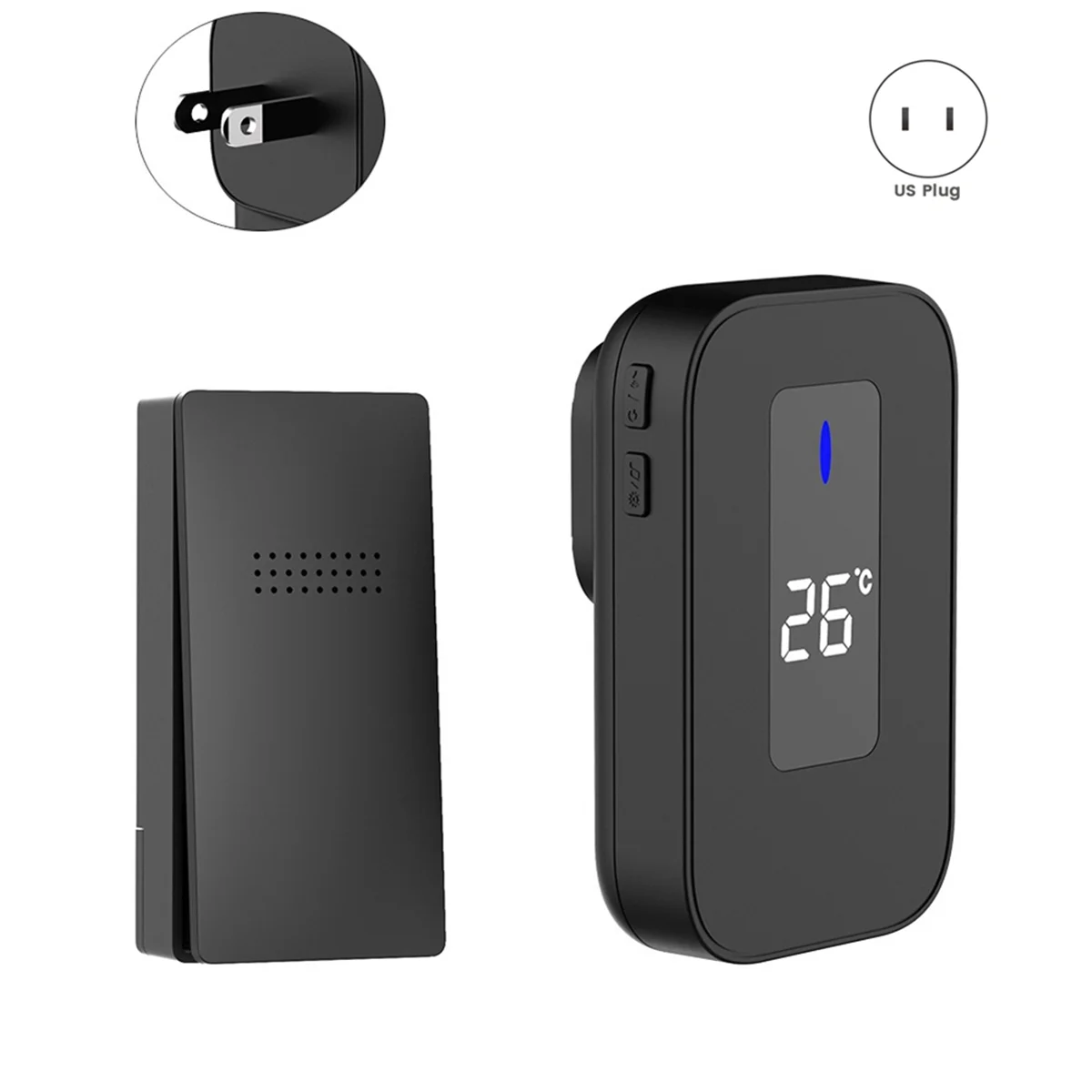 Wireless Doorbell Waterproof Self-Powered 38-Song Doorbell Set Home Outdoor Doorbell with Temperature Display Black (US)