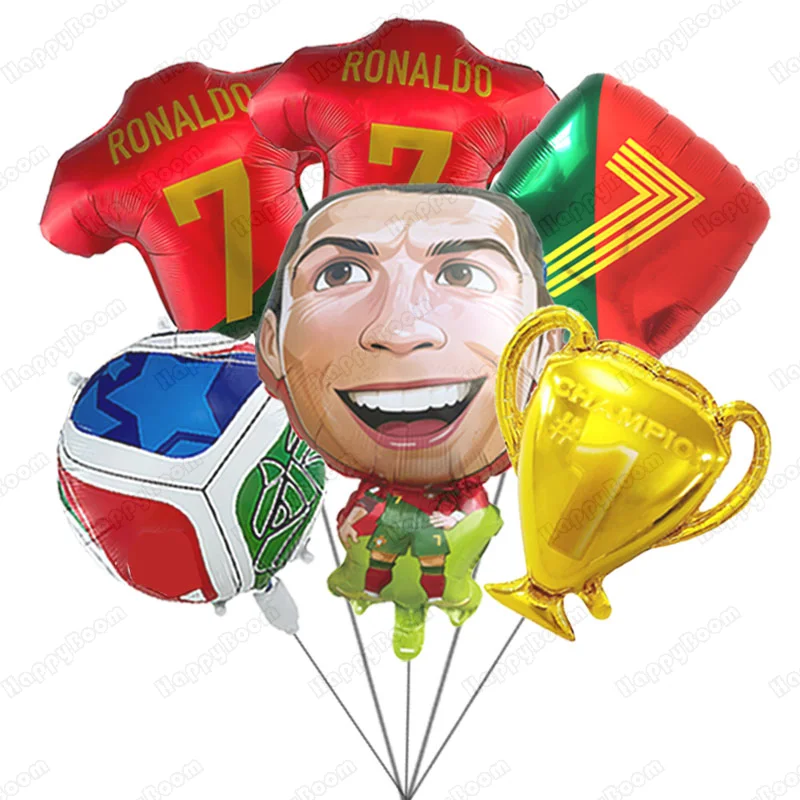 6Pcs Cartoon Cr7 Soccer Birthday Aluminum Film Balloons Set Sports Football Fans Themed Birthday Party Decoration Supplies