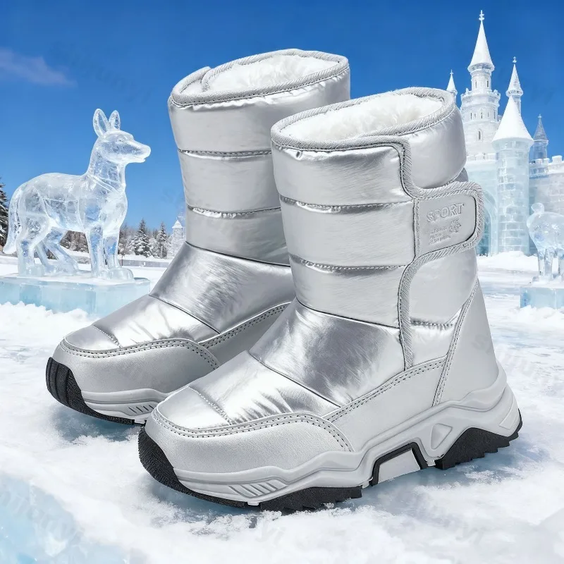 

Children's Snow Boots Fashion Warm Thick Soled Plush 2025 New Winter Boys High Top Cotton Boots Outdoor Waterproof Short Boots