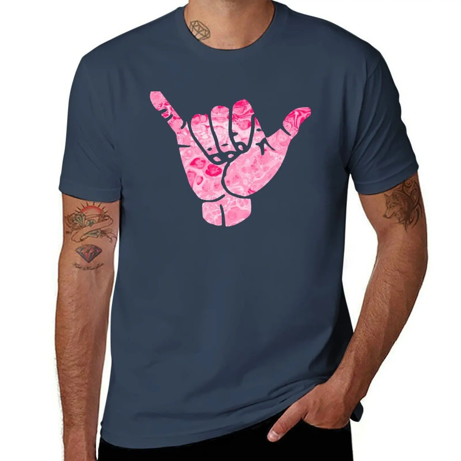 

Pink Hawaii Shaka Hang loose Sign Hand T-Shirt man t shirt designer t shirt personalised T-Shirt