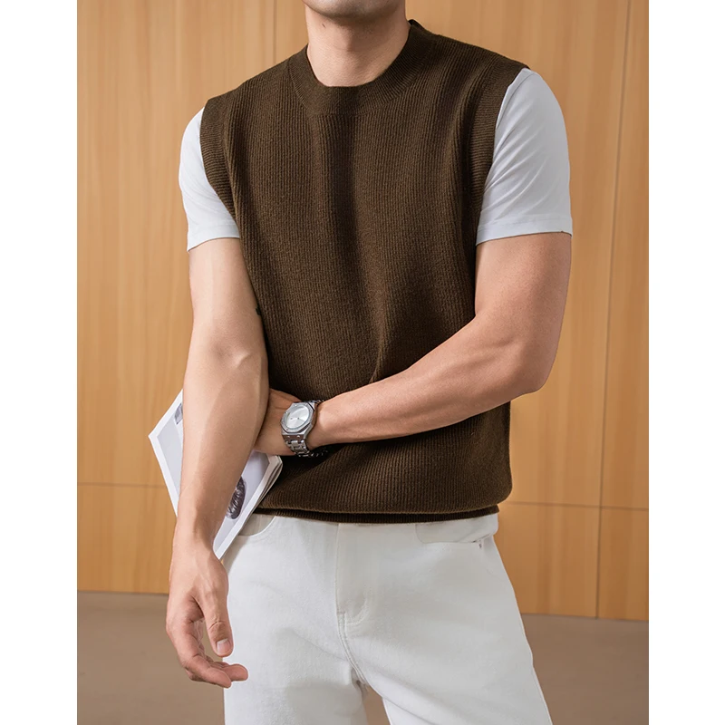 

New Trendy Men Sweater Vest 2025 Autumn Winter Korean Waistcoat Sleeveless Wool Blend Swear Round Neck Knit Vest Pullovers