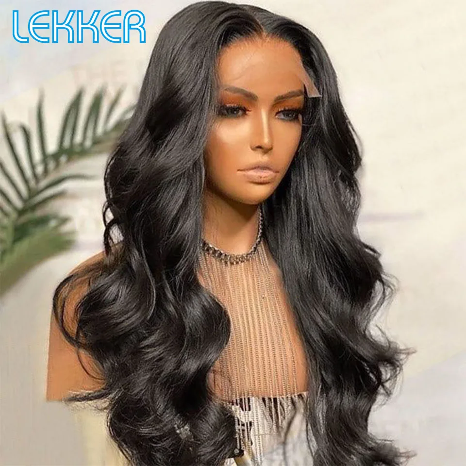 Okker Body Wave 13x4 koronkowe peruki z ludzkich włosów dla kobiet wstępnie oskubane bezklejowe brazylijskie włosy Remy do noszenia długie faliste