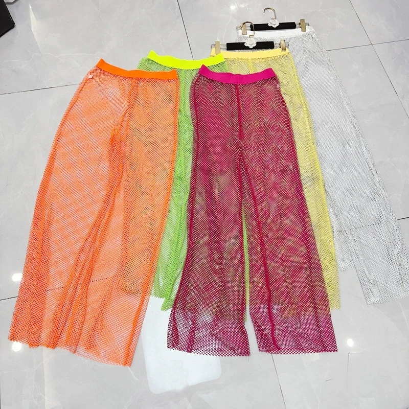 

Women's Sexy Hollow Colorful Diamonds Glitter Mesh Pants Slim Diamonds Trousers Black Trousers Party