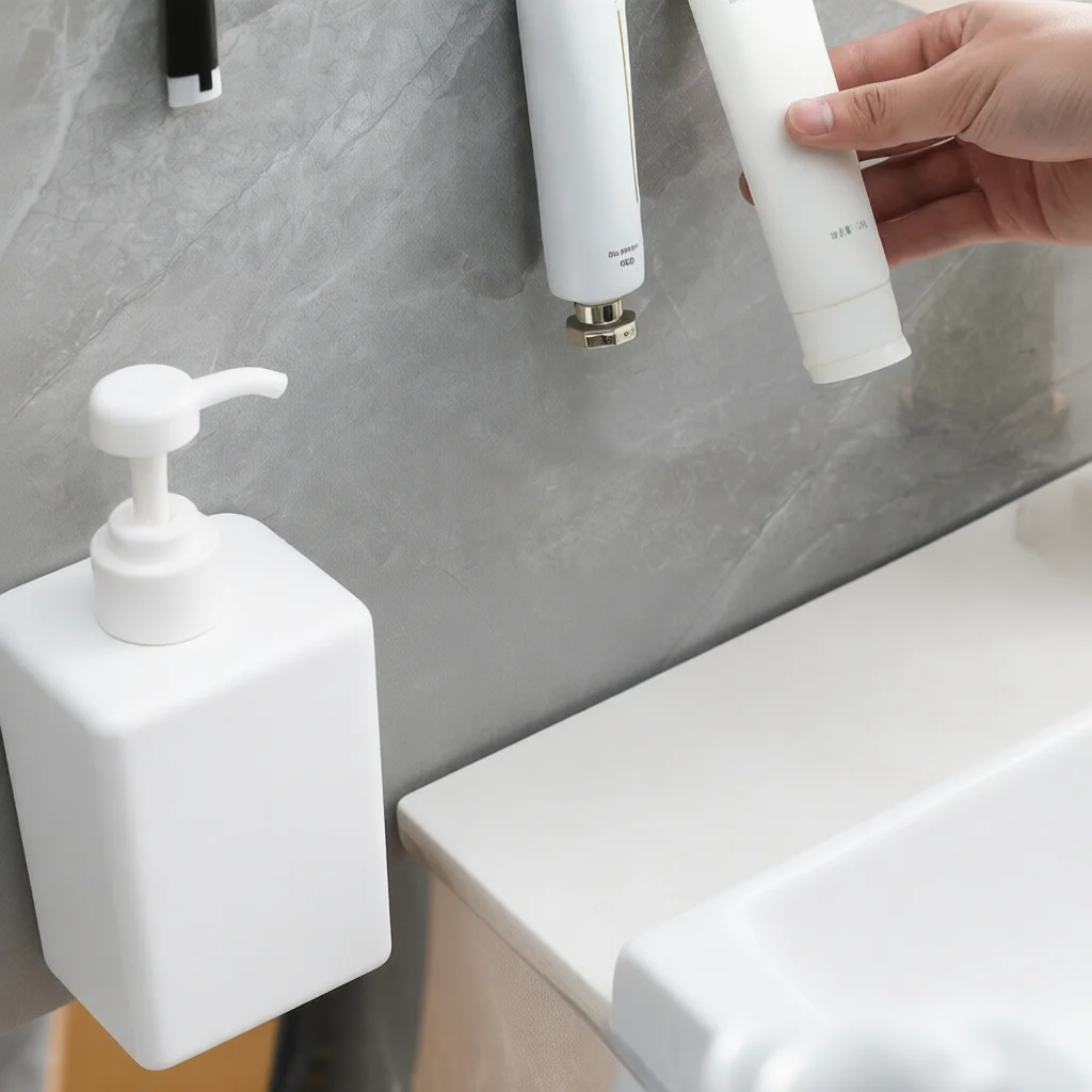 Bathroom Storage Rack Suction Cup Toothbrush Holder Organizer Wall Mounted Toothpaste Shelf For Daily Skincare Accessories
