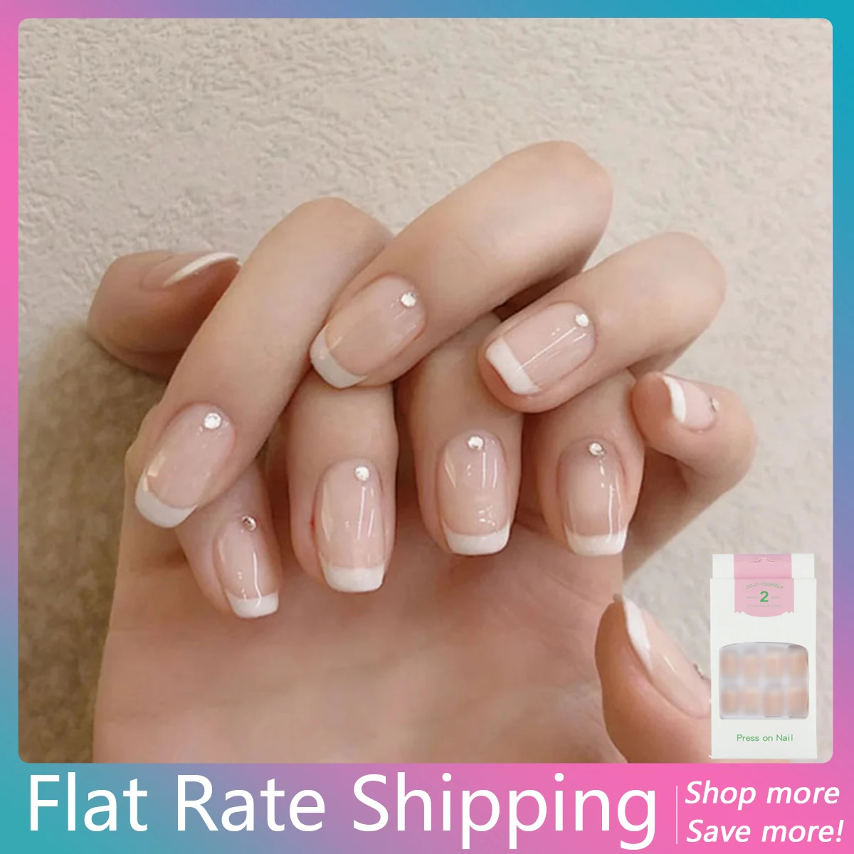 

24 Pieces/Box Press On False Nail Art Tips French Style Short Fake Nail with Nail Adhesive Accessories