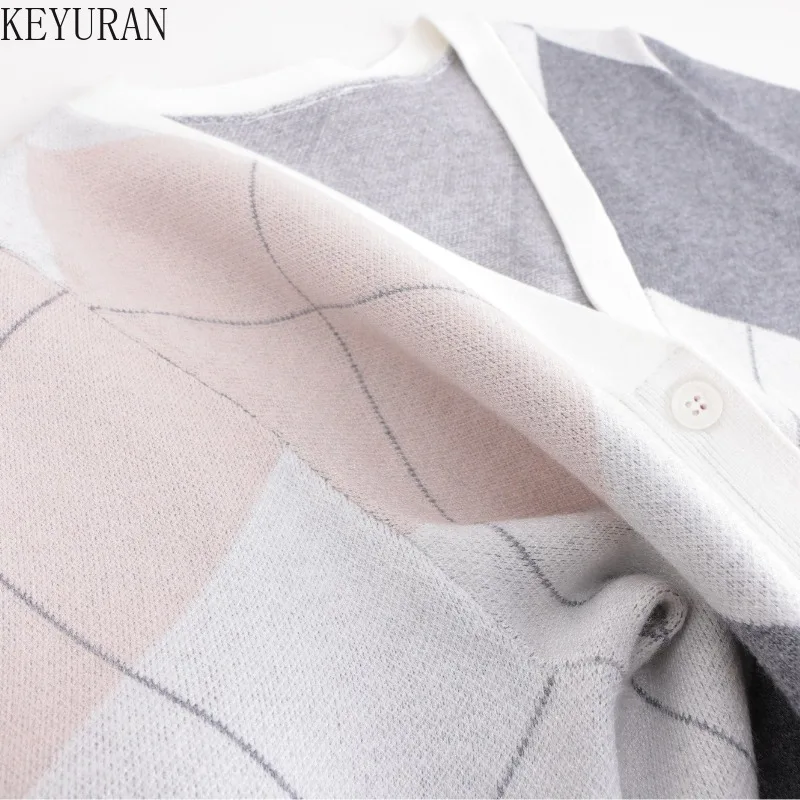 Coreano argyle malha cardigan feminino 2025 primavera outono nova manga longa em torno do pescoço solto camisola jaqueta versátil malhas topos