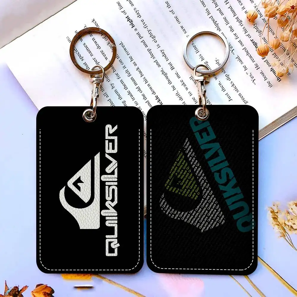 Porta-Cartão Retangular Q_Quiksilvers para Cartão de Identidade, Chaveiro, Bolsa para Cartão de Acesso, Anel de Chave, Porta-Cartão de Couro
