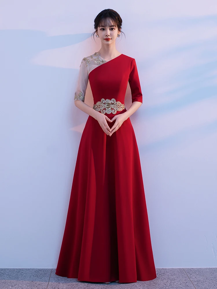 

Red Song Performance Costume Women's Long Dr New Adult Solo Stage Commanding Chorus Ensemble Dr Ele Evening Gown