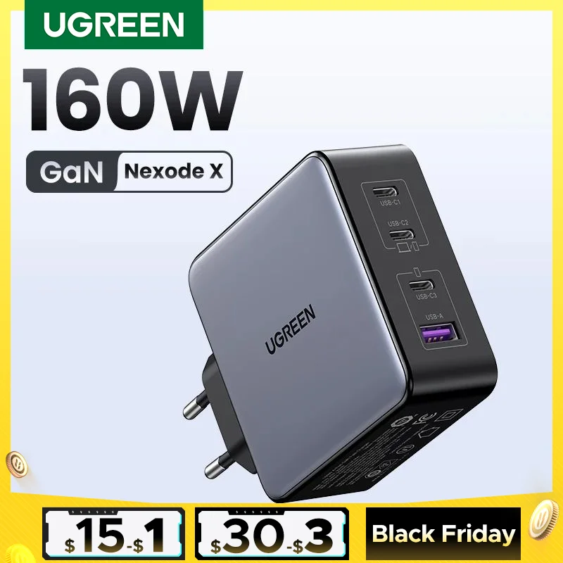 UGREEN 160W GaN Charger PD3.1 Type C QC4.0 3.0 Quick Charge For Macbook Pro Laptop USB Fast Charger For iPhone 15 Xiaomi Tablet