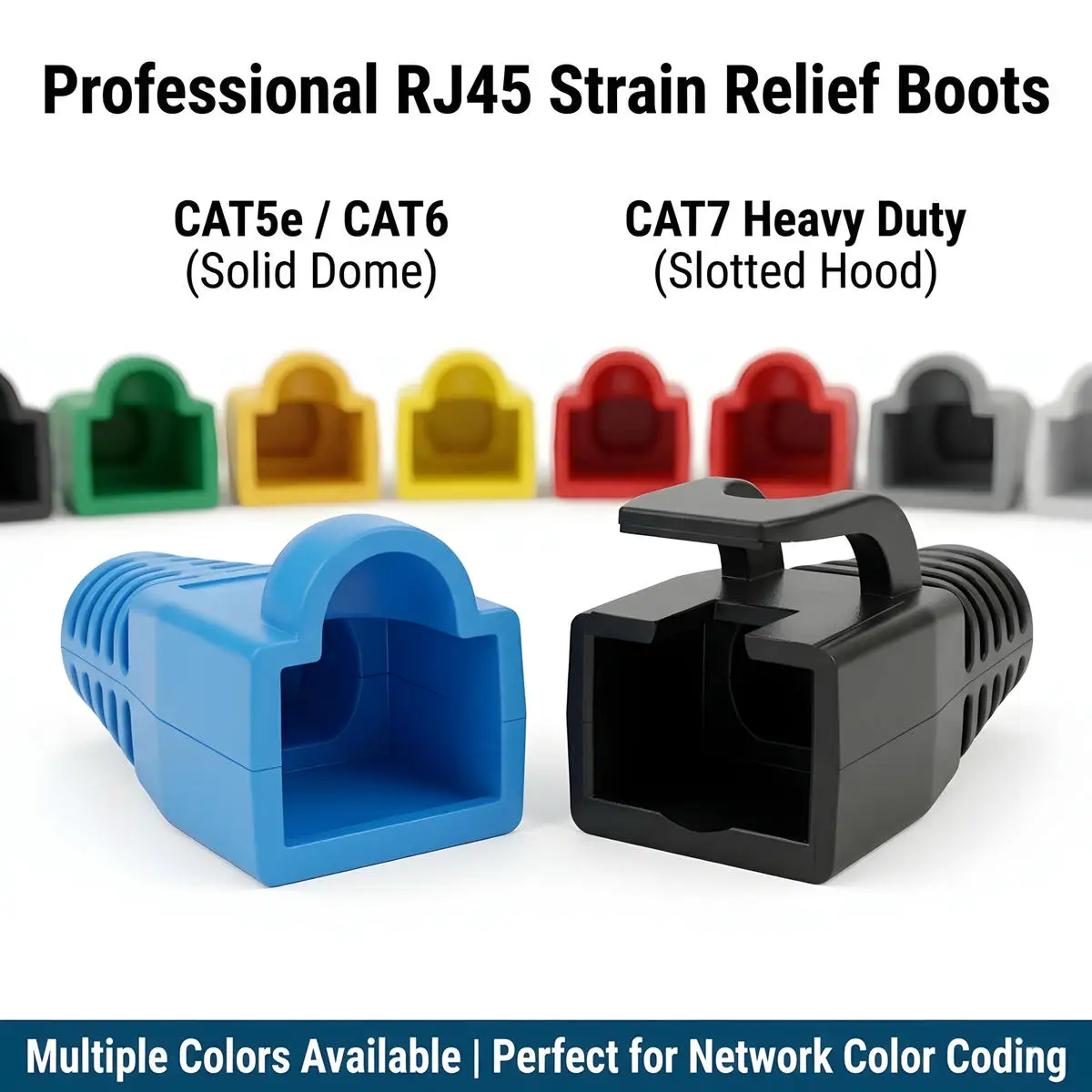 Premium RJ45 Strain Relief Boots 6.5mm 7.5mm Large OD Ethernet Cable Plug Cover Flexible PVC Latch Protection Boot CAT6A CAT6