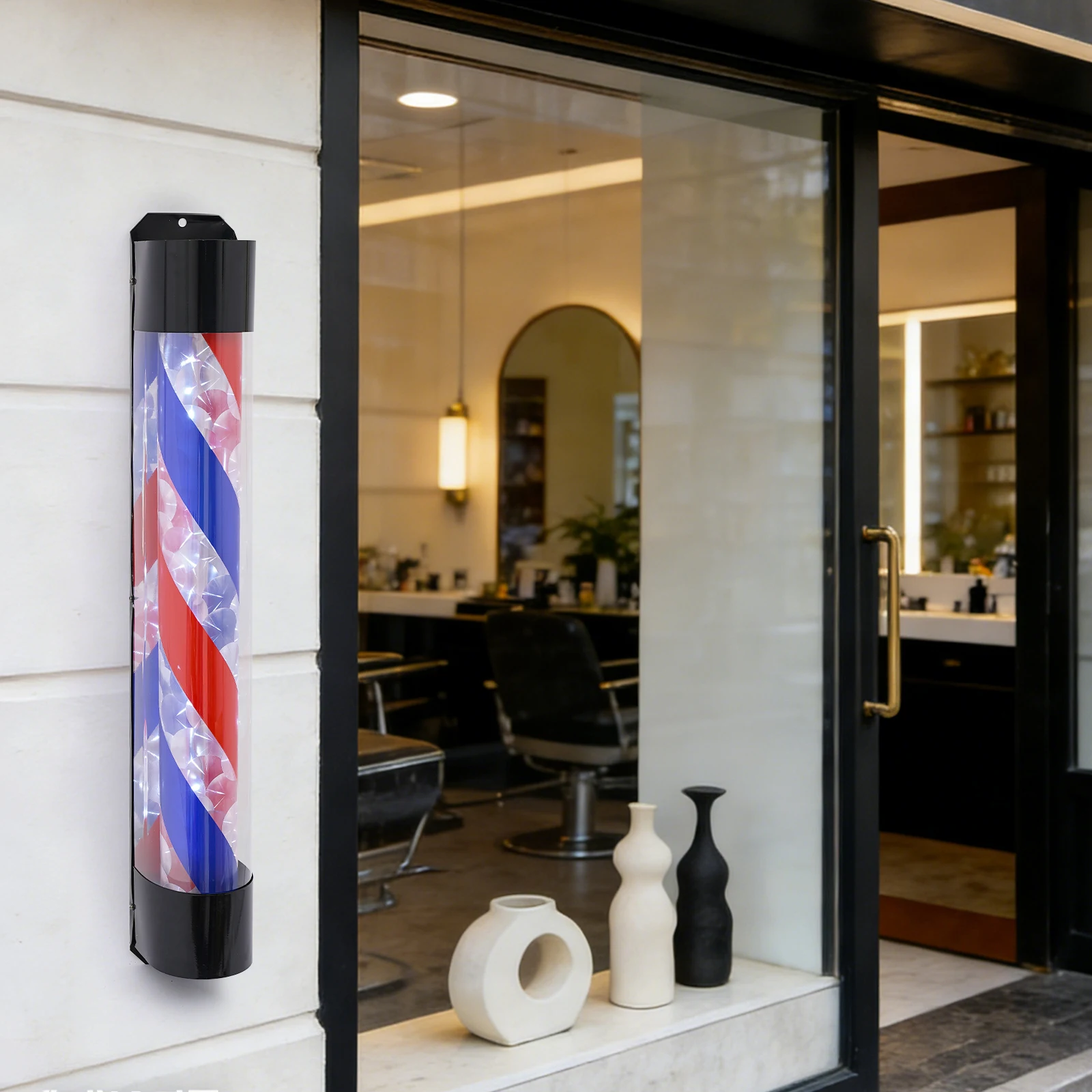 Barber Rotating LED Light, Red&Blue Stripes, 105° Beam Angle, Wall Mount, For Hair Salon Barber Shop, Attracts Customers