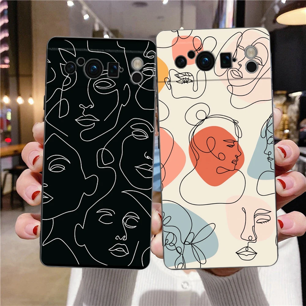 Abstract Line Women Face Phone Case Cover for Google Pixel 8 7 6 7A 6A Pro 5G Shockproof Silicone Soft 8 Pro 5G Shell Capas Bags