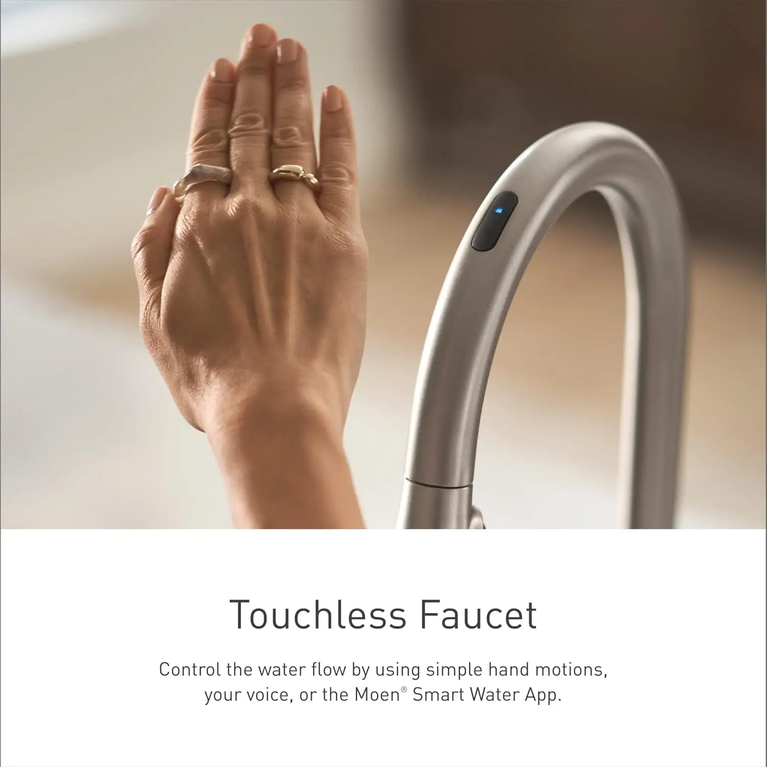 Moen Elegante Inteligente Touchless Torneira De Cozinha, Spot Resist, Inoxidável, One-Handle, Pull Down Pulverizador, Controle De Voz e Power Boost