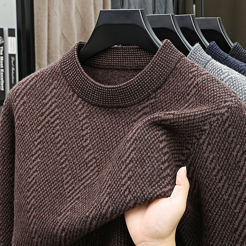 الصوف 100% الرجال الخريف الشتاء الماركات الفاخرة سترة 9 غرز الجاكار الجولة الرقبة طويلة الأكمام تريكو موضة رجل الملابس القمم #3