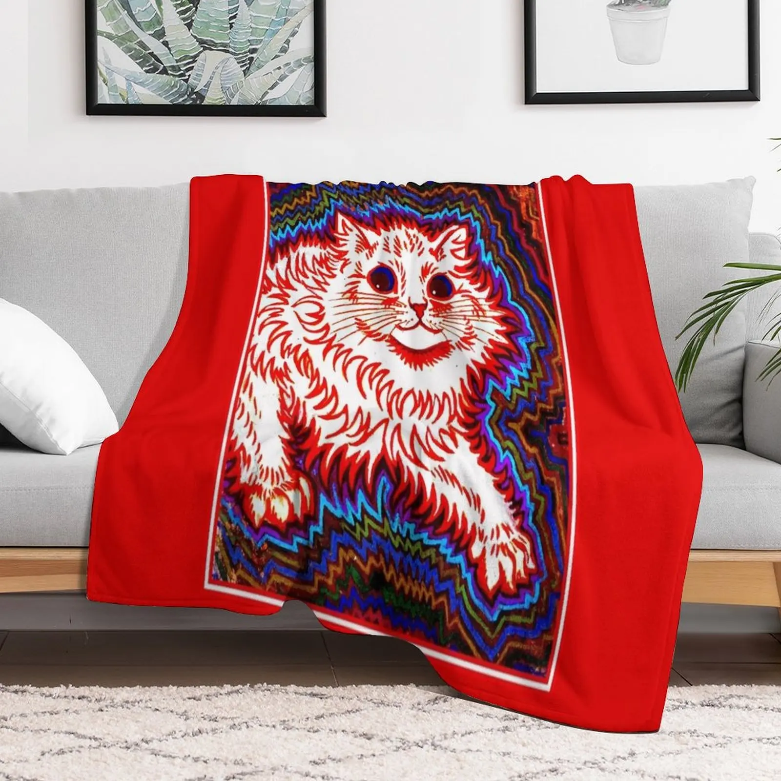 

ORANGE CAT : Vintage Louis Wain Abstract Psychedelic Print Throw Blanket funny gift Retros Blankets