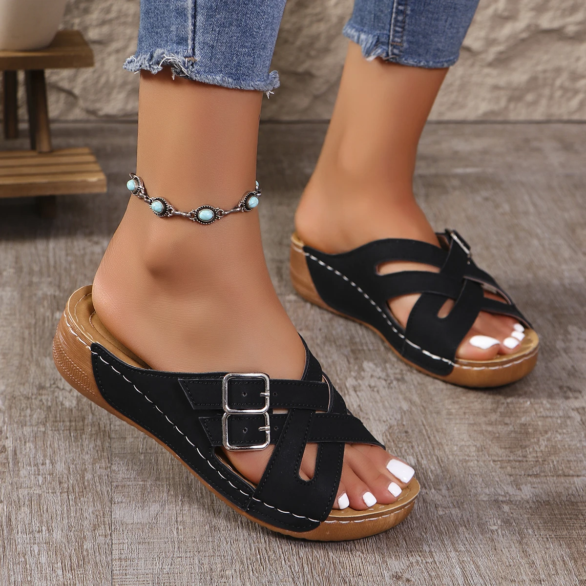 Fashion Wedges Sandals Women Summer Lightweight Soft Platform Sandals Plus Size Med Heels Beach Sandals Women Shoes for Women