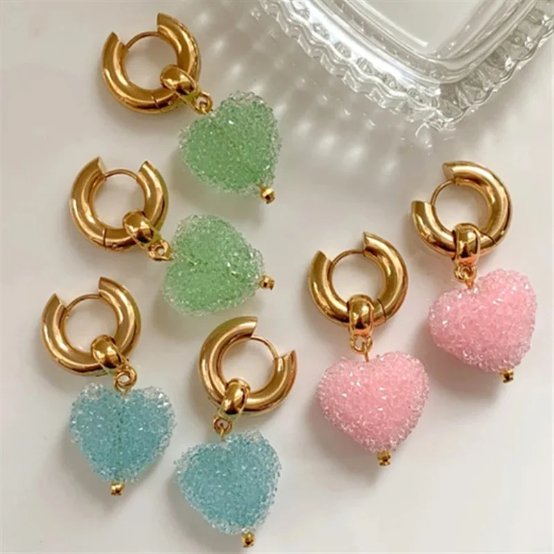 Super cute girly sparkly gummy heart earrings
