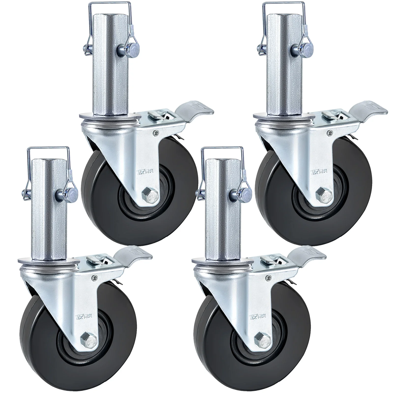 4 Pack 5in Iron Core Polyurethane Swivel Caster Wheels with Dual Locking Brake Adjustable Leg 440LBS Capacity per Wheel