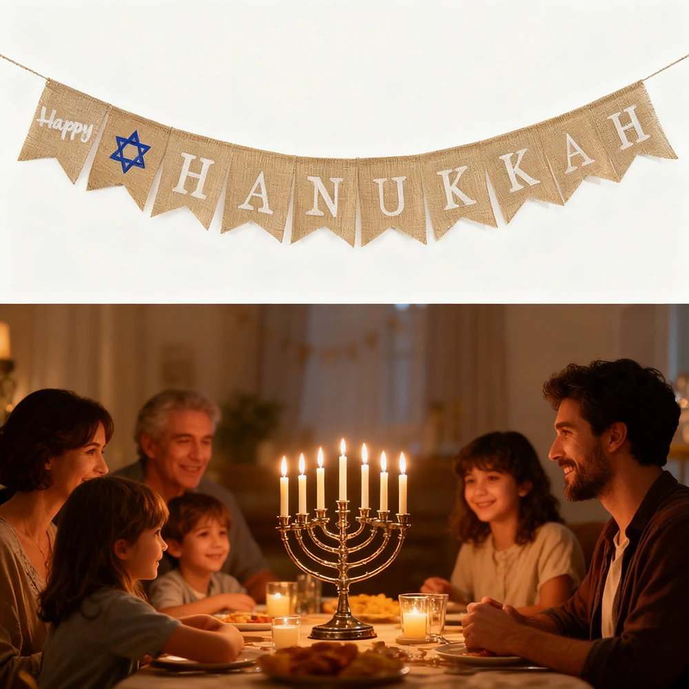 

Happy Hanukkah Banner Hanukkah Bunting Decor Garland Burlap Bunting Banner Hanukkah Decor Sign Jewish Holiday Gift Decoration