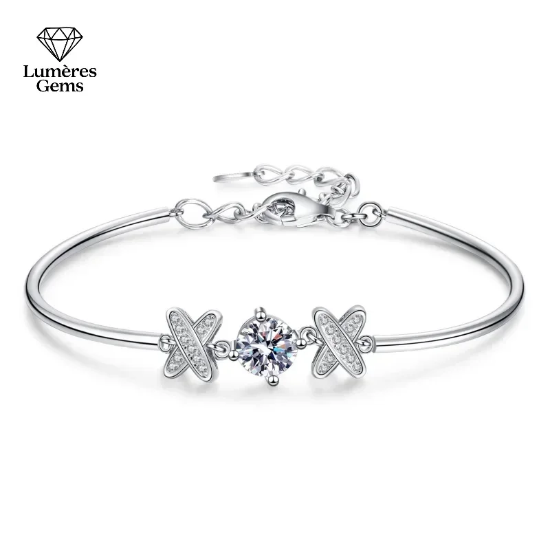Luxury PT950 Platinum Bracelets For Women Two X Letters 1Ct Mosanite Diamond GRA Certified Bracelet For Girlfriend Birthday Gift