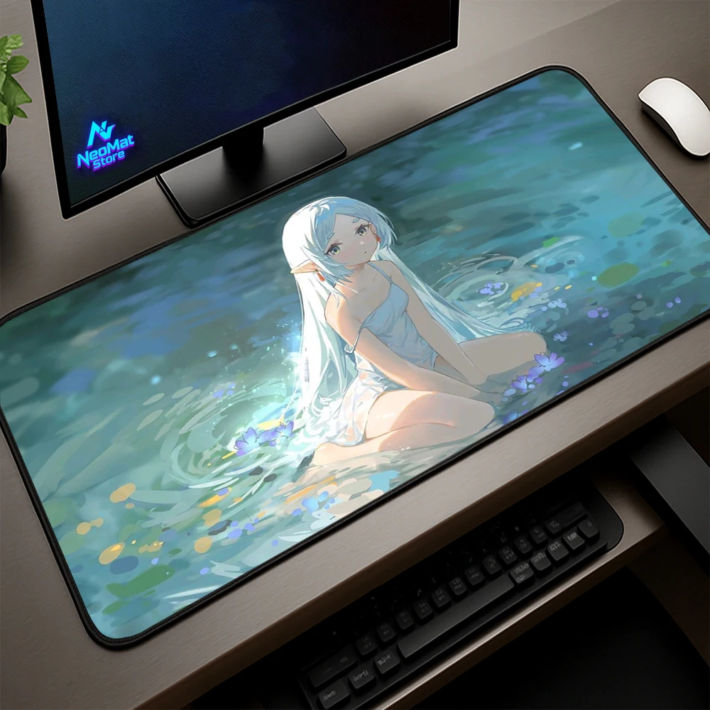 Frieren Anime Girl Cute Large Mouse Pad 900x400 Gaming Desk Mat Keyboard Carpet Stitched Edge Pc Laptop Computer Mat Gamer Big