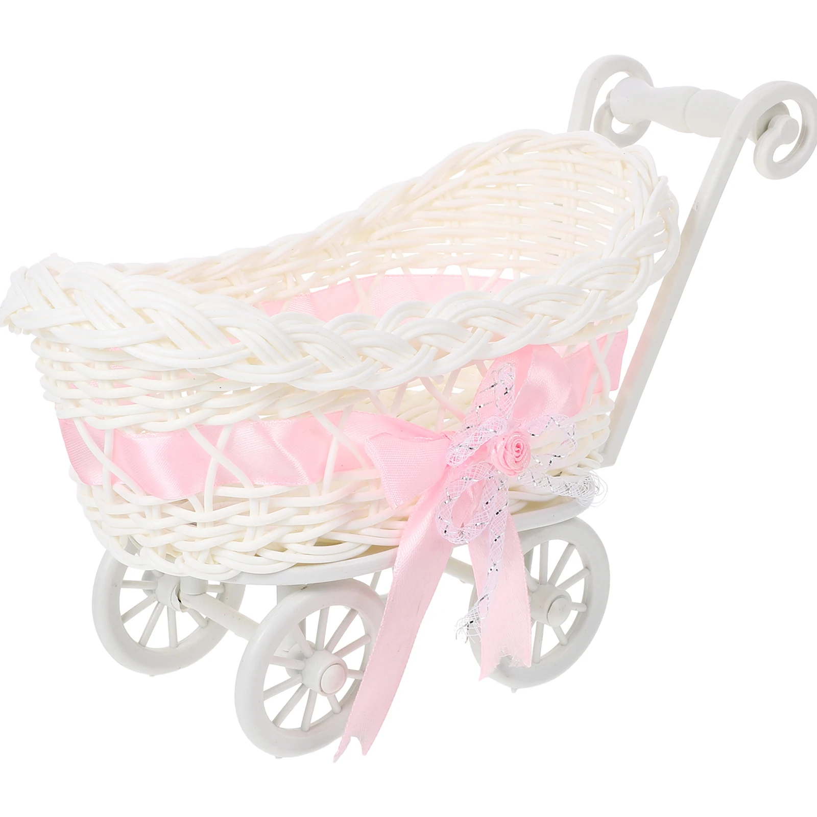 

Woven Storage Basket Baby Shopping Cart Stroller Candy Wicker Storage Miniature Flower Basket Baby Shower Gifts Party Favors