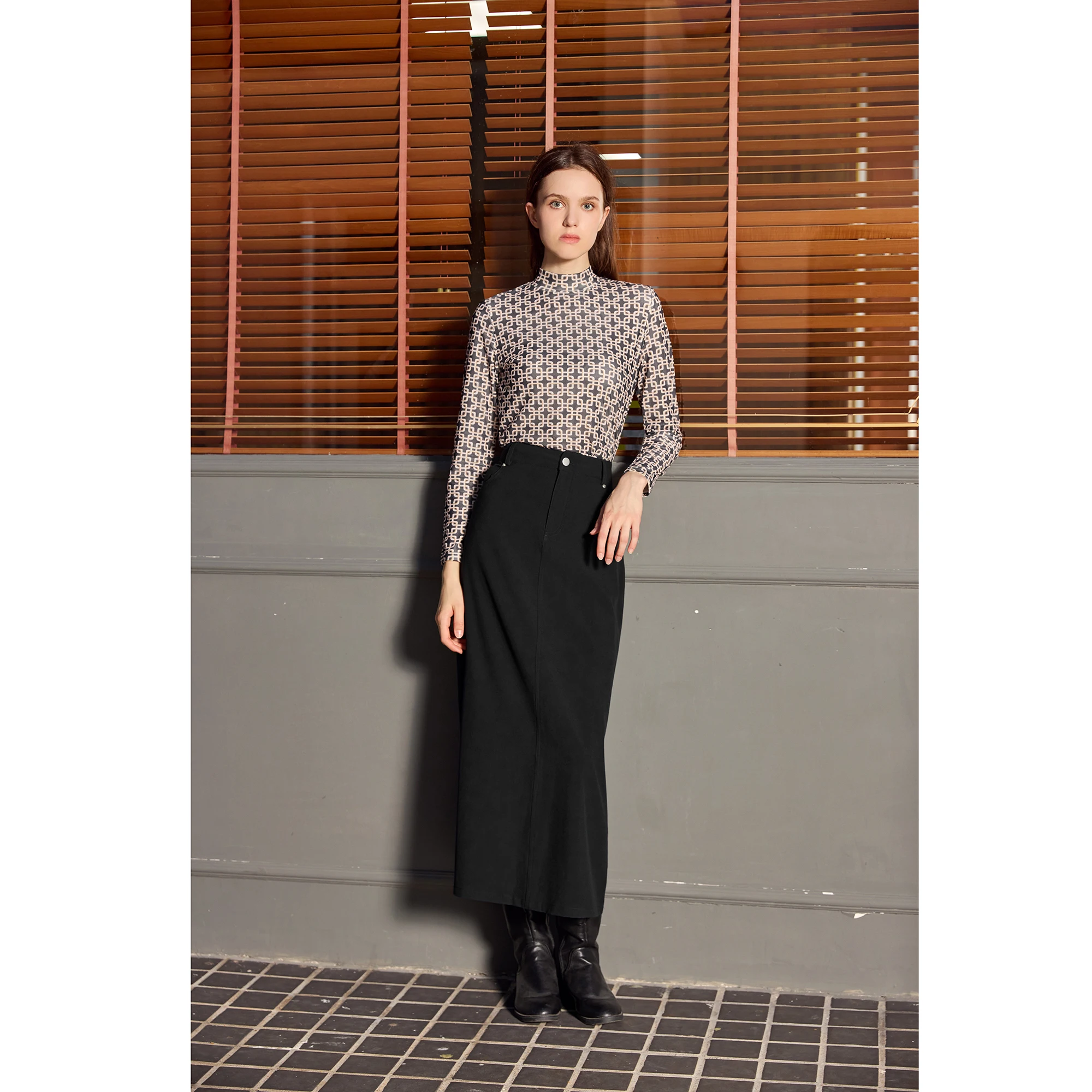 AP 2026 Autumn and Winter Women Mesh Printing Shirt Modal Lining Stretch Skirt