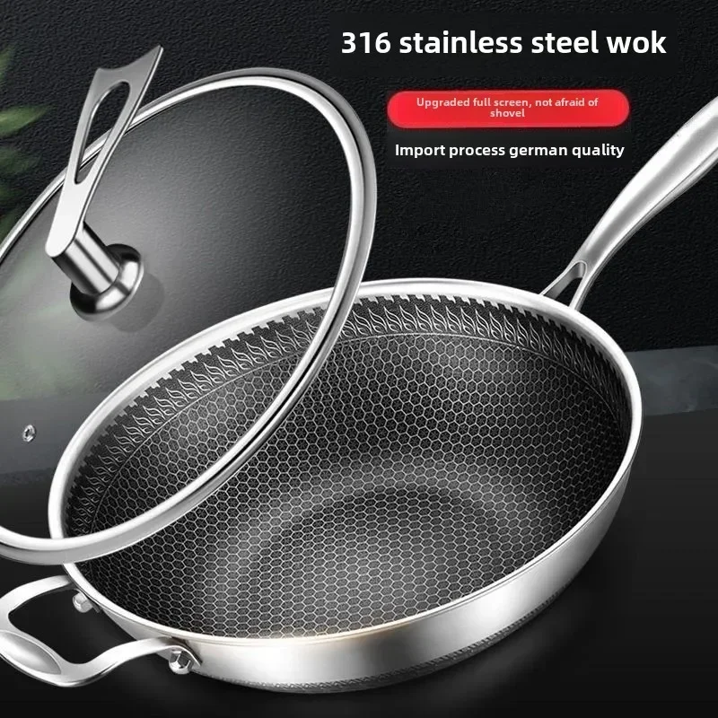 

316 Stainless steel wok Non-stick skillet non-coated household frying pan pan induction cooker gas universal pan