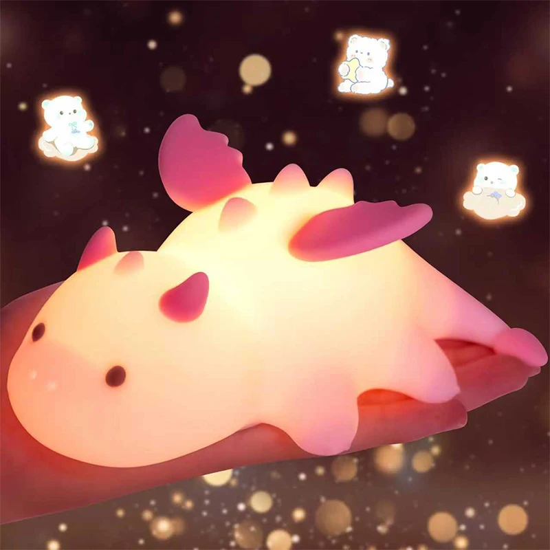 

Milk Dragon Night Light for Kids, Cute Dinosaur Lamp Gifts Dimmable Silicone Magnetic Bedside Lamps, Rechargeable Squishy