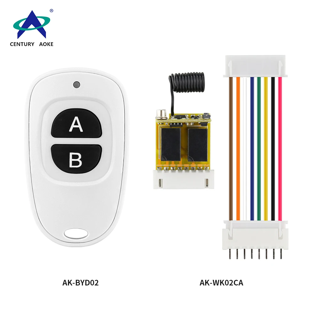

433MHz Wide Voltage Mini 2CH Wireless RF Remote Controller With Cable Wire Harness DC3.7-12V EV1527 Remote Control For LED Light