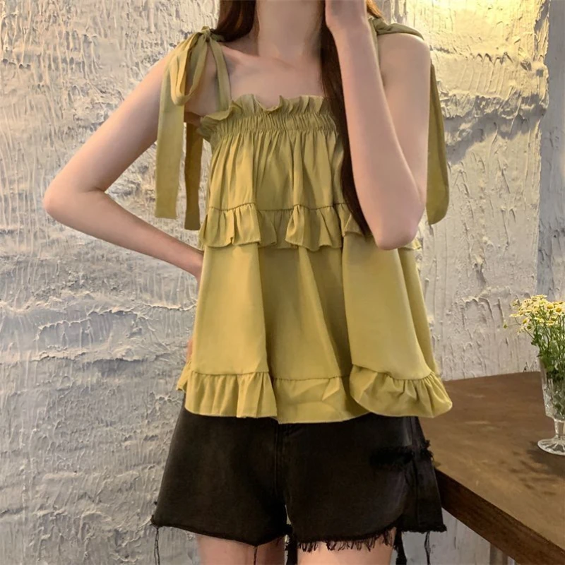 2024 Summer Kawail Sleeveless Shirt Women Evening Party Slim Sweet Blouse Office Lady Causal Outwaer Elegant Top Korean Fashion