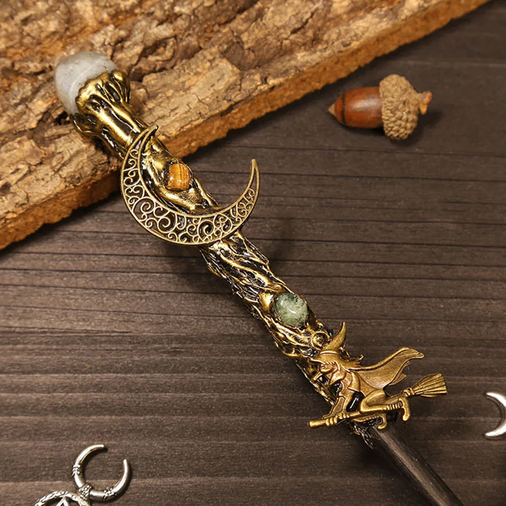 Natural Crystal Scepter Wiccan Wand Magic Altar Ornament Vintage Fairy Wood Stick Props Accessories Handmade Unique Jewelry Gift