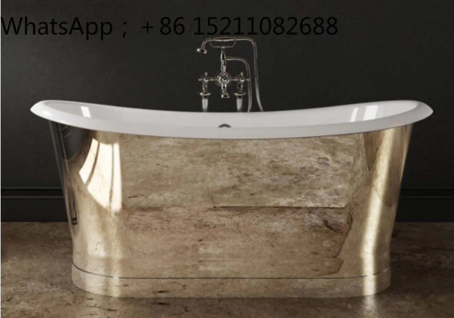 SCY ship type cast iron outer mirror steel plate inner enamel floor bathtub retro style bathtub