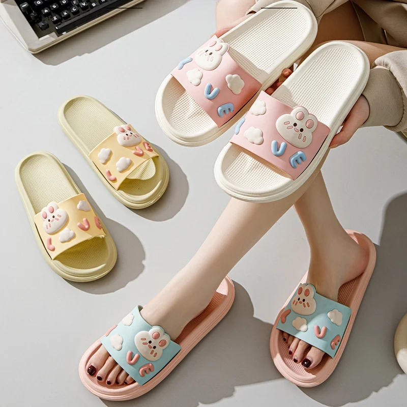 

Women's Summer Anti-Slip Anti-Odor Bath Slippers Couple Matching Cartoon Design Home Wear Casual Slippers Comfortable Slip-On