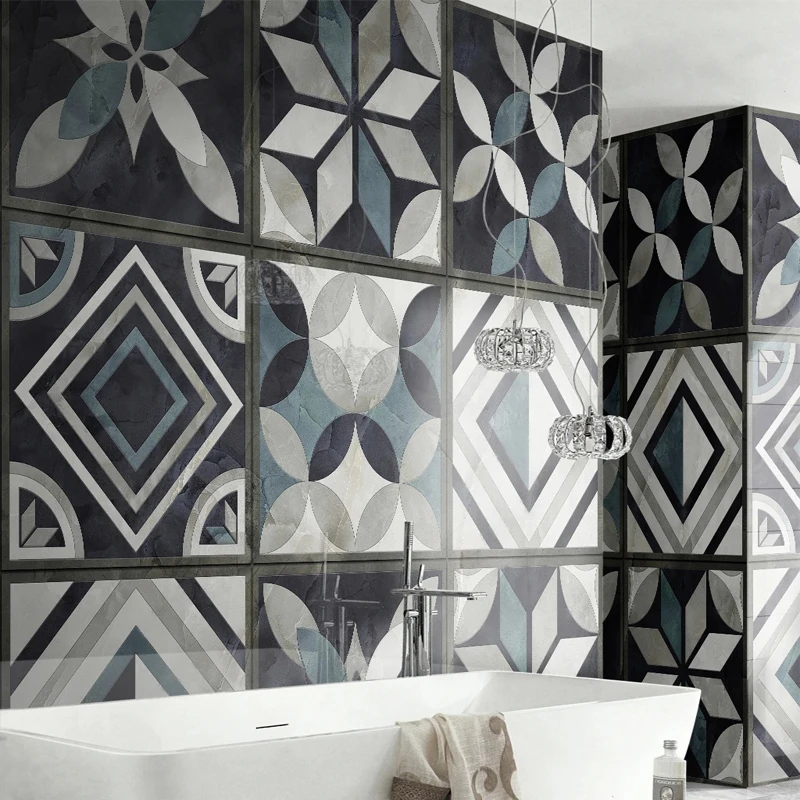 Custom Any Size Wallpaper Retro Geometric Parquet Photo Mural Paper Bathroom Living Room Background Wall Paper Tile Stikcer 3D