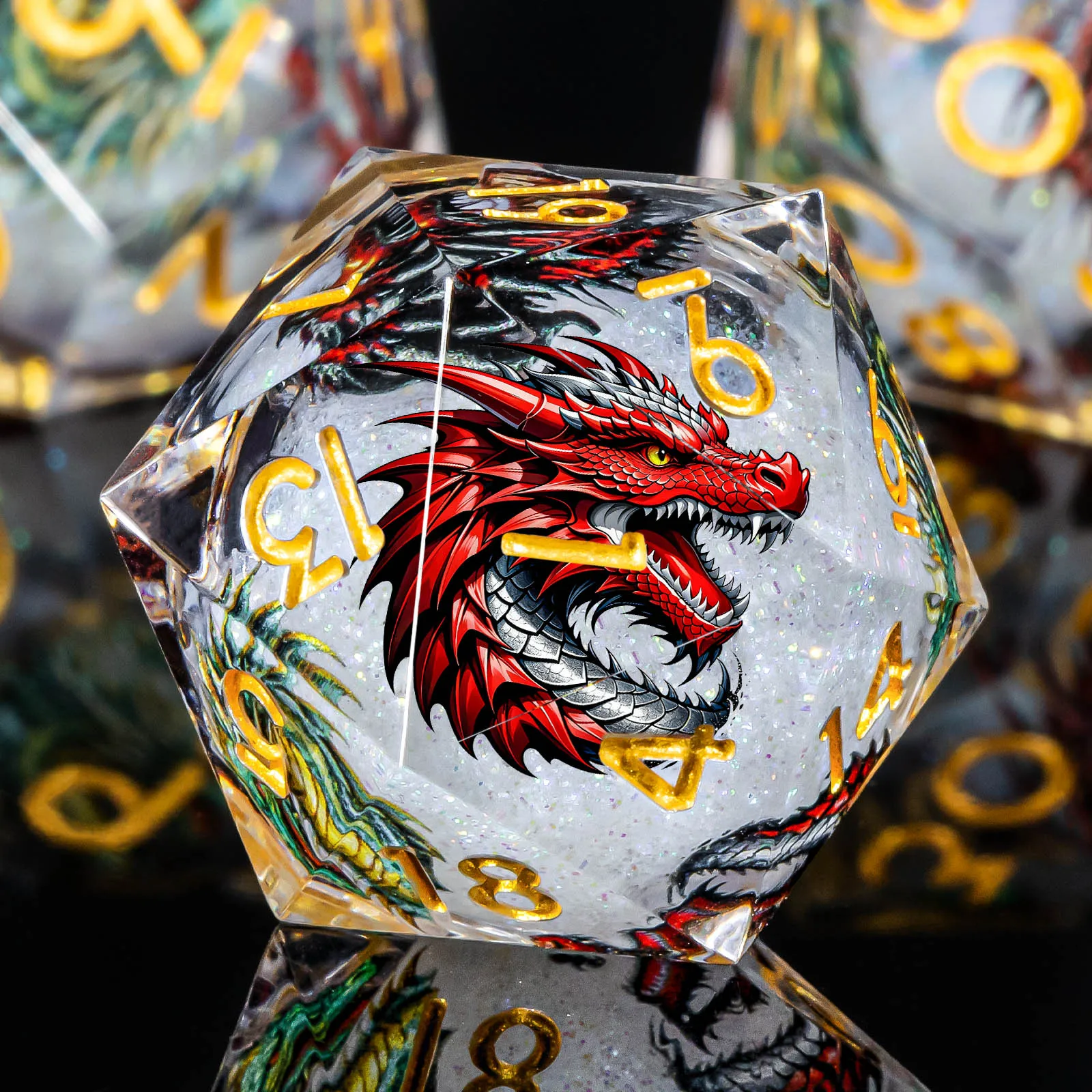 

Dragon Pattern Liquid Core DnD Dice, Sharp Edge D&D Dice, Resin Dungeon and Dragon Role Playing Game Dice D20 D12 D10 D8 D6 D4