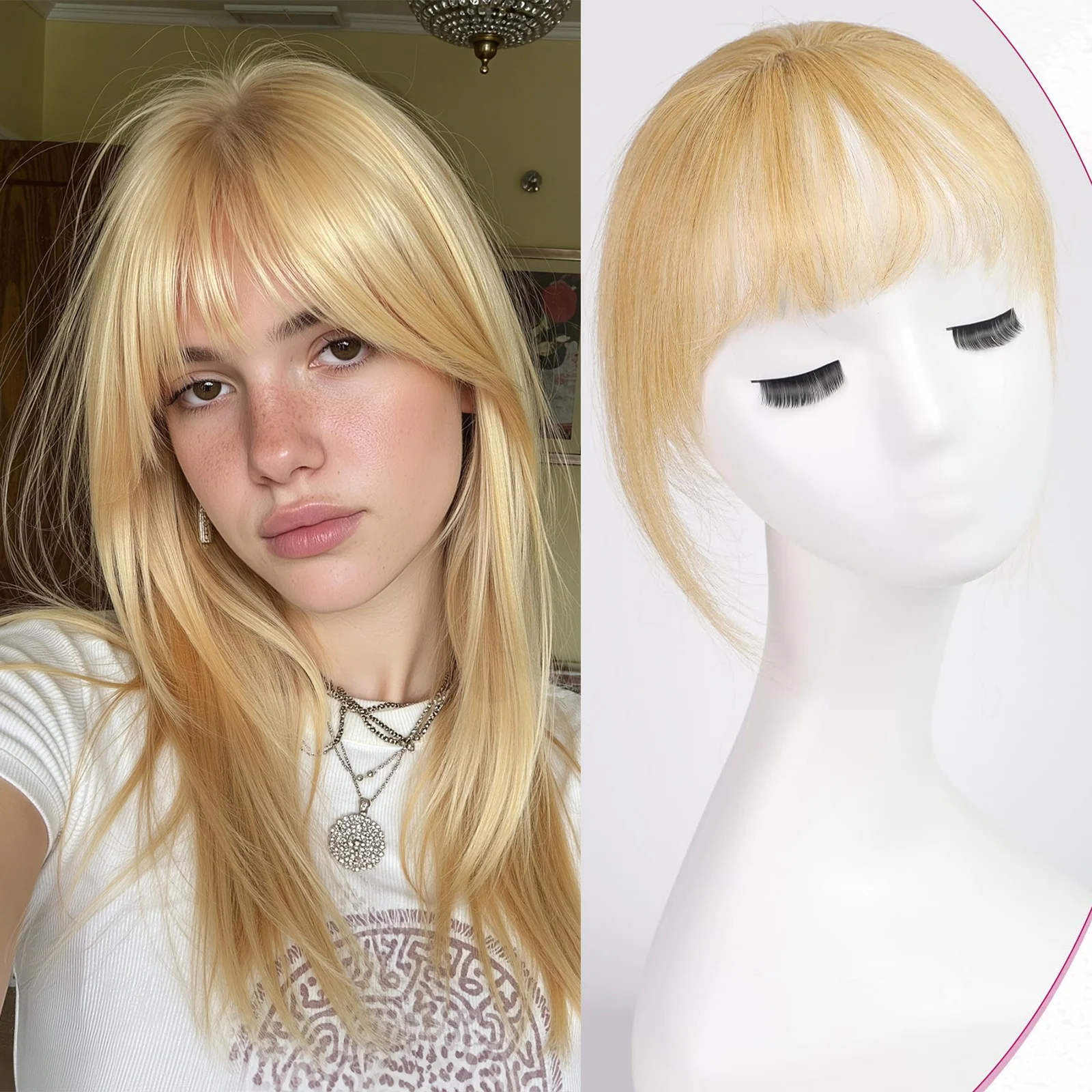 

100% Human Hair Bangs Clips in Air Fringe Bangs Hairpiece for Women Platinum Blonde Remy Human Hair Bangs Hair Extension 4.5inch