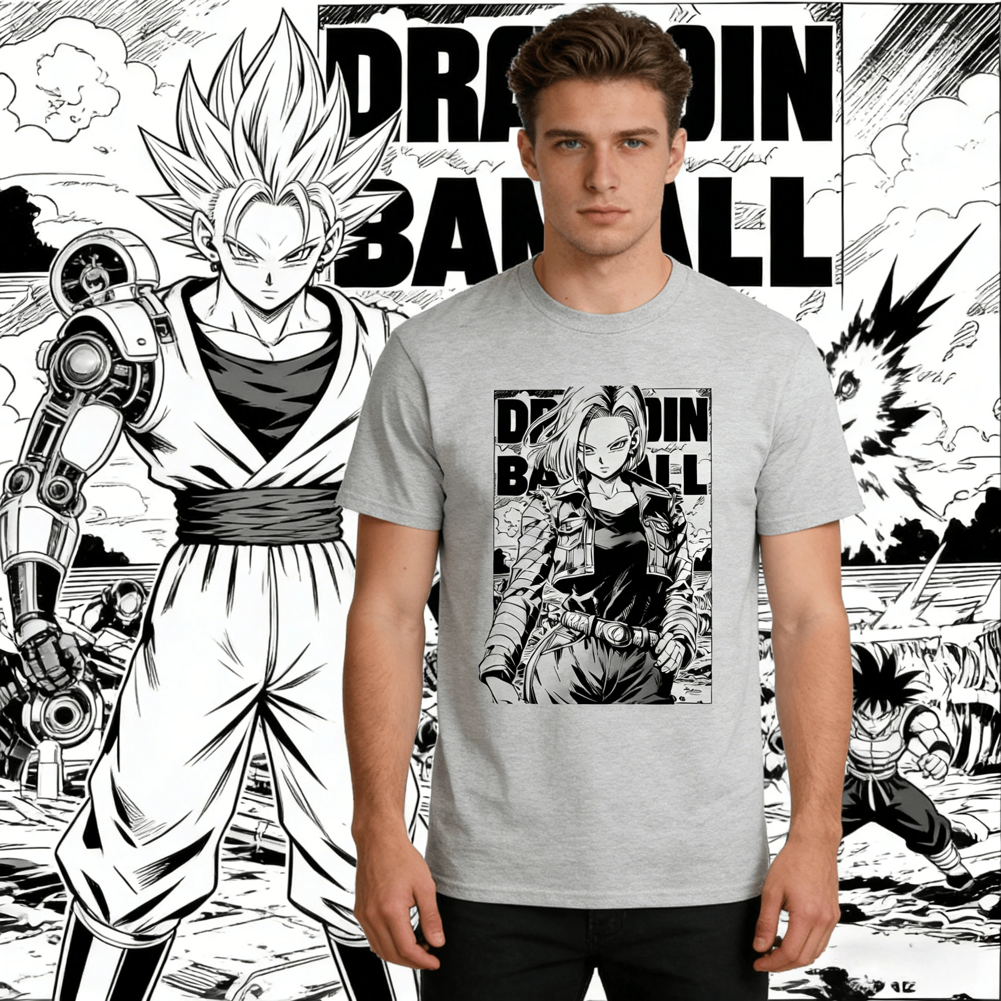2026 Sommer Dragon Ball Android 18 Übergroßes T-Shirt Hochwertige 100% Baumwolle Manga-Stil Druck Unisex Retro Streetwear Gym