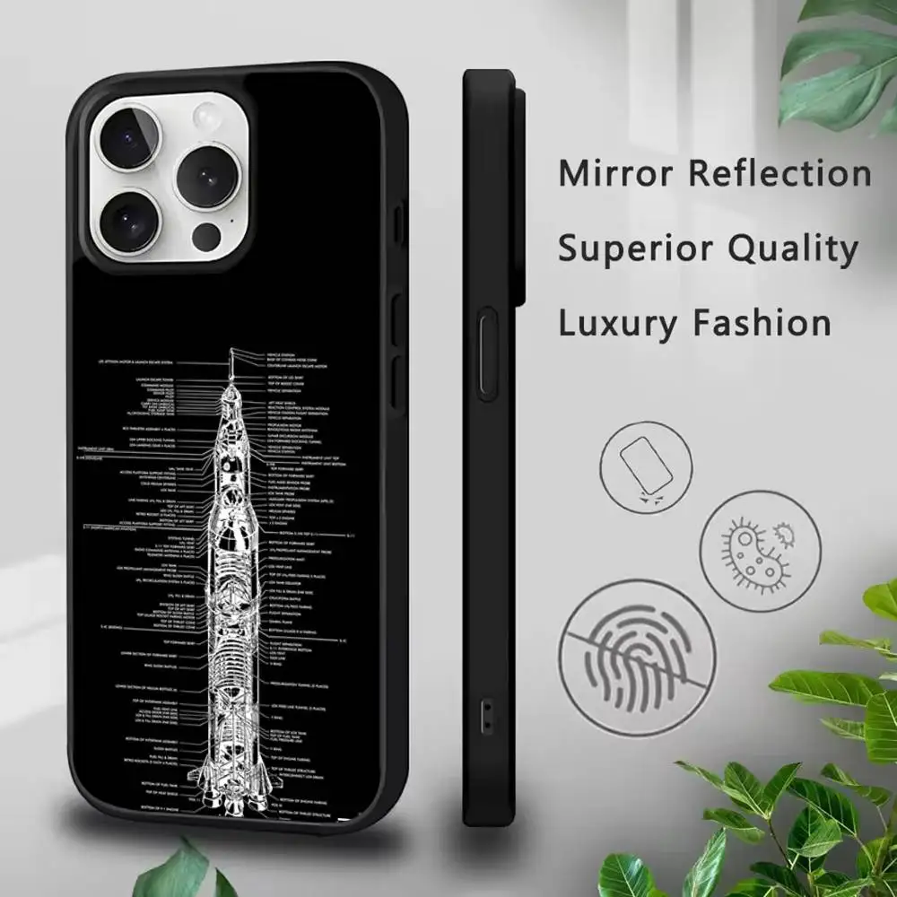 Capa de telefone via satélite Space Rocket para iPhone 17,16,15,14,13,12,11,Pro,Max,Plus,Mini,SE4,E Carregamento sem fio magnético Magsafe