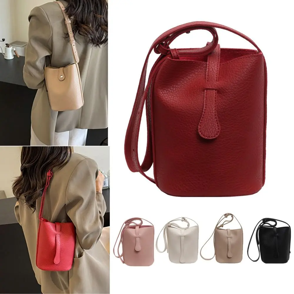 

Solid color Soft PU Leather Crossbody Bag Lock Buckle Adjustable Shoulder Straps Bucket Bag Elegant Handbag for Women Girls