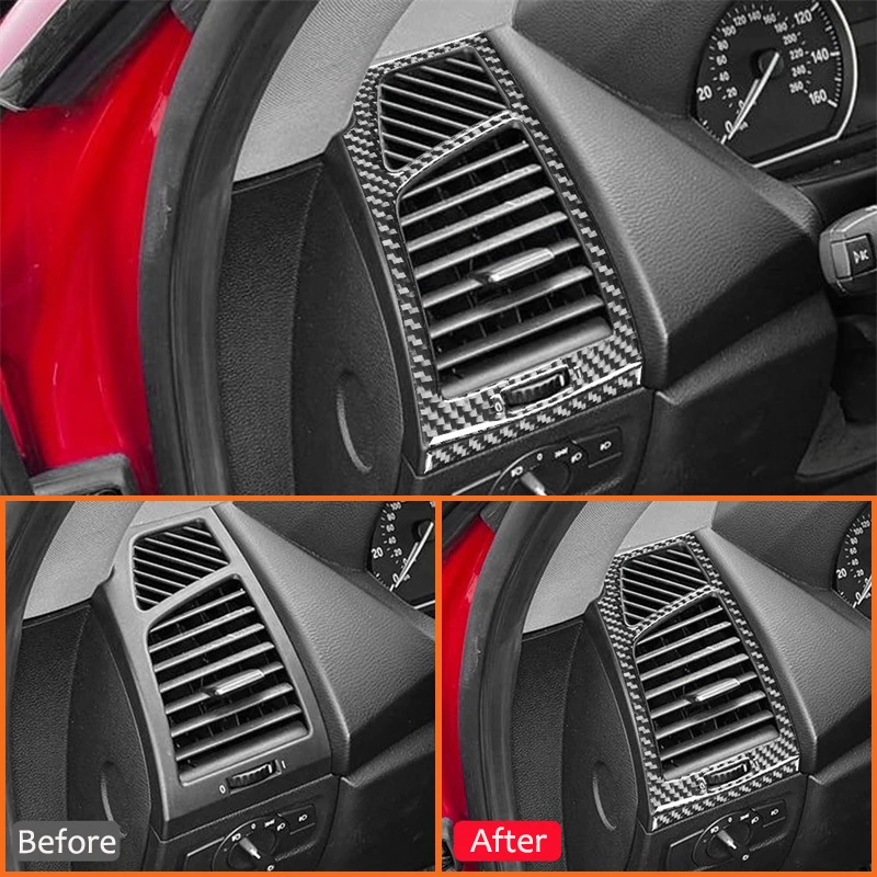 For BMW 1 Series E87 2008-2013 Carbon Fiber Car Instrument Panel Left Right Air Conditioning Outlet Frame Decoration Sticker