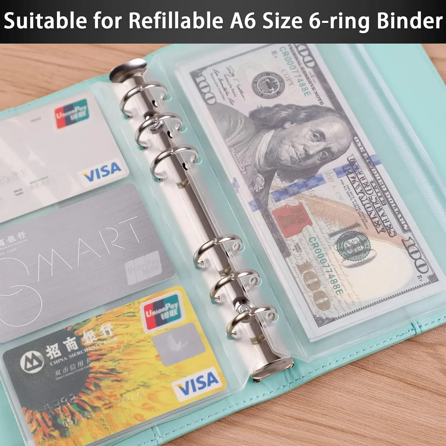 Zipper Budget Envelopes Loose Leaf Bag Binder Notebook Planner Waterproof For Binder Pockets PVC Cash 6-Hole for A6