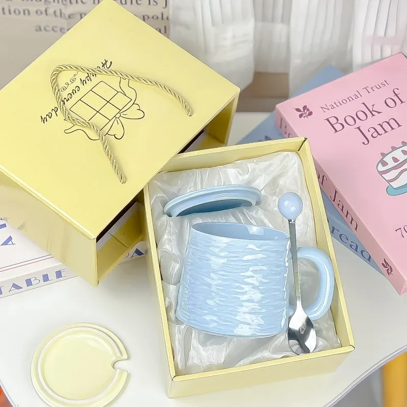 and office coffee breakfast cups, Rock-patterned ceramic mugs, high appearance level water cups, couple cups with spoons Mom mug