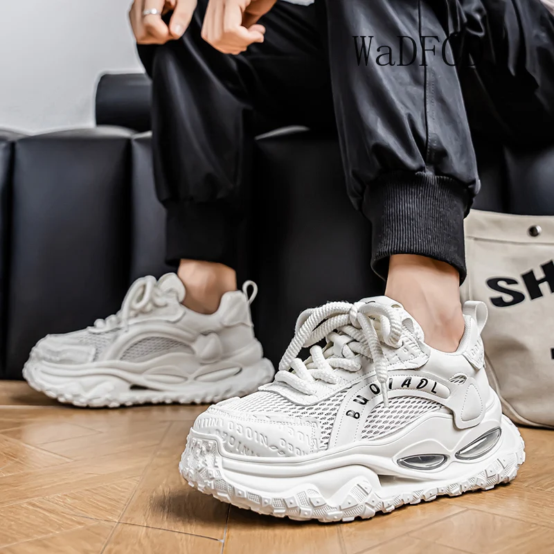 

Chunky Sneakers Mens Designer Soft Sole Board Shoes Fashion Casual Leather Mesh Breathable Height Increased Platform Sport Shoes
