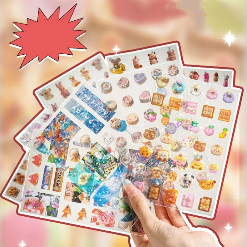 10sheet/set Retro Sweet Y2K Scrapbook Journal Sticker for Student Cartoon Animal Dessert Stationery Sticker DIY Decor Sticker